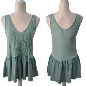 Kimchi Blue Women's Sleeveless Lace Mint Green Peplum Blouse Boho Top Sz Large